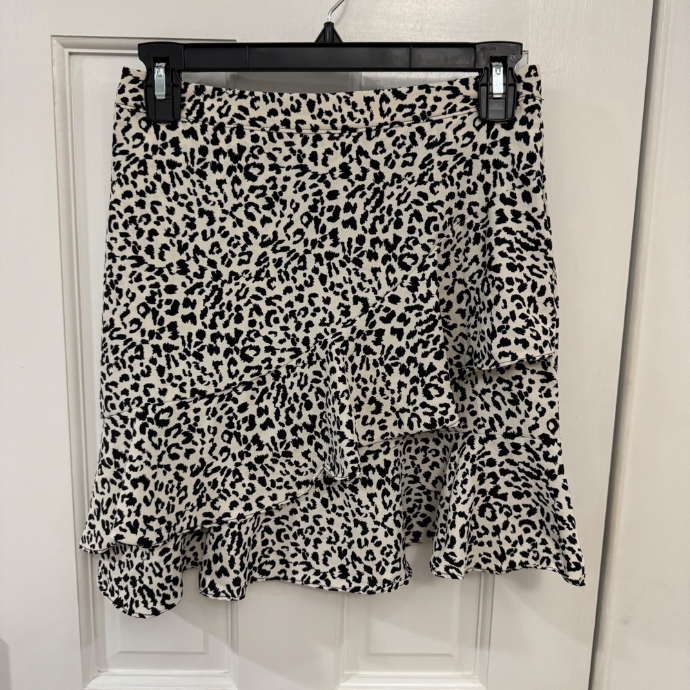 Altar'd State Ruffle Mini Skirt – Leopard Print, Size Small